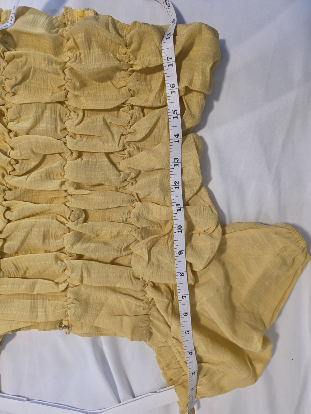 Yellow Ruched Puff-Sleeve Women’s Top - Picture 7 of 7